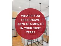 Modern kitchen with stainless steel appliances, island, and pendant lighting at 2958 Syracuse St # 316, Denver, CO 80238