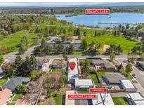 A nice aerial view showing the proximity of the property to Sloan's Lake and park at 2616 Utica St, Denver, CO 80212