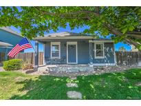 Charming single-story home with a cozy front porch and an American flag displayed at 2791 Quarterland St, Strasburg, CO 80136