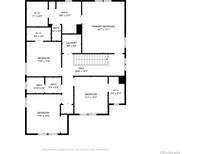 Floor plan diagram of the home's second floor, featuring the bedrooms, bathrooms, laundry room, hall and walk-in closets at 5710 Eagle River Pl, Brighton, CO 80601