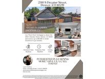 Advertisement showing the home's address, lender incentives and contact information at 2310 S Decatur St, Denver, CO 80219