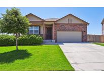 Charming single-Gathering home with a well-manicured lawn and inviting front entrance, plus a two car garage at 8020 E 136Th Dr, Thornton, CO 80602