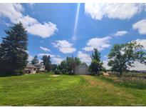 Expansive grassy yard with mature trees and open space under a bright, partly cloudy, blue sky at 15065 Huron St, Broomfield, CO 80023