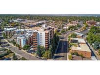A beautiful aerial view of the high rise condo building and surrounding neighborhood at 4570 E Yale Ave # 1004, Denver, CO 80222
