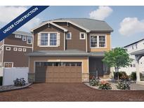New two-story home featuring a two-car garage and neutral toned exterior with well manicured landscaping at 1164 Sugarloaf Ln, Erie, CO 80516