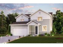 Charming two-story home featuring a manicured lawn, attached two car garage, and traditional architectural details at 14434 Ranch St, Mead, CO 80504