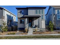 Two-story modern home with gray siding and a front porch at 8984 Eagle River St, Littleton, CO 80125