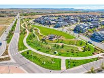 A picturesque community view showcases lush green spaces, walking paths, and well-maintained homes in a serene setting at 8056 Piney River Ave, Littleton, CO 80125