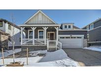 Gray two-story house with white trim, a front porch, and a two-car garage at 565 Twilight St, Erie, CO 80516