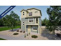 Two-story home showcasing a charming balcony, neutral color palette, and well-maintained gravel landscaping at 46542 Avery Ln, Bennett, CO 80102