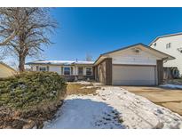 Brick ranch home with attached garage and landscaping, nestled on a snow-dusted lawn at 8839 Winona Ct, Westminster, CO 80031