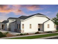 Modern two-story home with white siding, stone accents, and a two car garage at 3431 N Denali St, Aurora, CO 80019