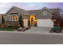 Charming single-Gathering home with a well-manicured lawn, stone accents, and inviting curb appeal at 14582 Mission Walk Loop, Parker, CO 80134