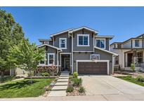 Charming two-story home with a well-manicured front yard and attached two-car garage at 10694 Cedarcrest Cir, Highlands Ranch, CO 80130