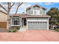 Charming two-story home with a red driveway, inviting curb appeal, and a well-manicured lawn at 1271 Braewood Ave, Highlands Ranch, CO 80129