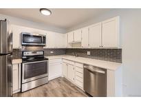 Modern kitchen with stainless steel appliances and updated countertops at 750 S Clinton St # 2C, Denver, CO 80247