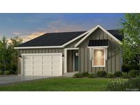 Craftsman style home with gray siding, white garage door, and landscaping at 16939 Black Rose Cir, Parker, CO 80134