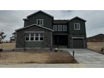 Charming two-story home with a two car garage, stone accents, modern design and professionally landscaped front yard at 13940 Hanging Lake St, Parker, CO 80138