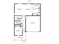 Layout showcasing the Gathering room, dining room, kitchen, garage, bedroom, and covered porch at 48230 Shetland Dr, Bennett, CO 80102