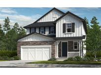 Charming two-story home featuring a stone and siding exterior, two-car garage, and a welcoming front porch at 15446 Krameria St, Thornton, CO 80602