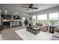 Spacious living area with a fireplace, and a modern open-concept kitchen at 4025 Trail Stone Cir, Castle Rock, CO 80108