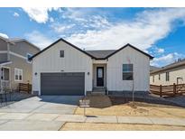 Charming single-Gathering home with gray garage door, contrasting trim, and minimal landscaping at 1306 Sienna Peak Cir, Erie, CO 80516
