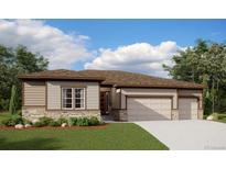 Charming single-story home with a three-car garage, stone accents, and manicured front lawn at 4716 Twelve Oaks Way, Castle Rock, CO 80104