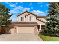 Charming two-story home with a three-car garage, landscaped yard, and traditional architectural details at 737 Novick Ct, Castle Rock, CO 80109