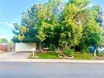 Charming home featuring a well-maintained front yard with mature trees and a two car garage at 19156 E Arizona Pl, Aurora, CO 80017