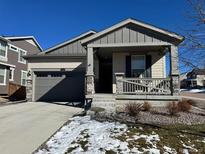 Charming single-story home with well-maintained lawn, garage, and covered porch at 968 Honey Berry Ct, Elizabeth, CO 80107