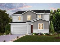 Charming two-story home with a two-car garage, manicured lawn, and inviting curb appeal at 14123 Bunny Hop Ln, Parker, CO 80134