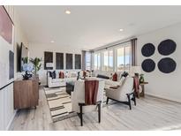 Bright and airy living room featuring stylish decor, plush seating, and abundant natural light from large windows at 14123 Bunny Hop Ln, Parker, CO 80134