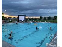Community pool with movie screen, showing people swimming and enjoying the summer at 6112 Black Mesa Rd, Frederick, CO 80516
