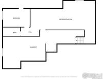 Layout of the basement featuring a bedroom, bathroom, hall, recreation room, and storage space at 11499 County Road 40.5, Platteville, CO 80651