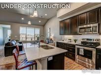 Modern kitchen with stainless steel appliances and an island at 410 High Point Dr # 205, Longmont, CO 80504