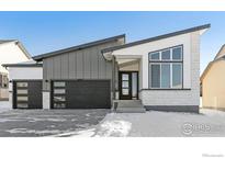 Modern two-story house with gray and white exterior, two-car garage, and landscaping at 16840 Mckay Dr, Mead, CO 80542