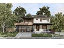 Modern two-story home featuring a black brick facade and a two-car garage at 2595 Glenwood Dr, Boulder, CO 80304