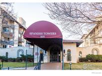 Attractive building entrance with Spanish Towers awning located at 805 29th St at 805 29Th St # 204, Boulder, CO 80303