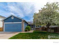 Charming blue home with a blooming tree in the yard, great curb appeal at 13146 Raritan Ct, Westminster, CO 80234