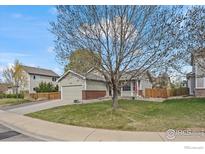 Charming home with well-maintained front yard, mature tree, and inviting curb appeal at 11296 Daisy Ct, Firestone, CO 80504