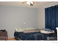 Bedroom featuring blue walls, ceiling fan, and minimal furnishings at 59 N 9Th Ave # A & B, Brighton, CO 80601