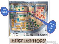 Map of the Powderhorn complex showing unit locations, parking, amenities, and surrounding streets at 6036 Gunbarrel Ave # B, Boulder, CO 80301