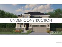 Under construction home displaying a two-story facade, stone accents, and a two car garage at 5881 Aspenglow St, Longmont, CO 80504