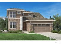 Beautiful two-story home with stone and wood accents, complemented by a well-manicured front yard at 3027 Newfound Lake Rd, Berthoud, CO 80513
