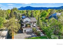 Stunning home exterior with modern design, lush landscaping, and mountain views at 1801 Redwood Ave, Boulder, CO 80304
