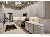 New kitchen featuring white cabinets, stainless steel appliances, and quartz countertops at 218 High Point Dr, Longmont, CO 80504