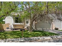 Charming home with a well-manicured lawn and mature trees providing shade and curb appeal at 17611 Hoyt Pl, Parker, CO 80134