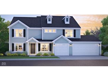 Charming two-story home with symmetrical facade, black shutters, dormer windows, and a manicured front lawn at 6902 Enclave Dr, McCordsville, IN 46055