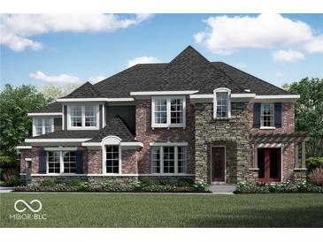 Brick two-story house with a large front yard and gray roof at 12044 Shady Knoll Dr, Fishers, IN 46037