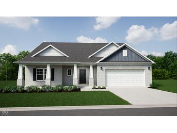 Craftsman style home with gray siding, white trim, and a two-car garage at 4602 White Willow Way, New Palestine, IN 46163